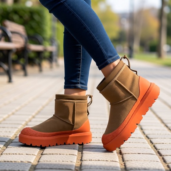 Женские мини угги с галошами Ugg Classic Mini Weather Hybrid Orange (Угг Классик мини хабрид оранжевые)