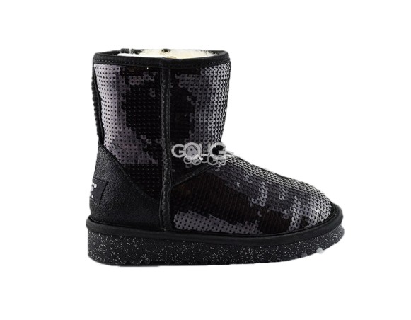 Детские короткие угги с пайетками Kids Classic Short Sparkles Black