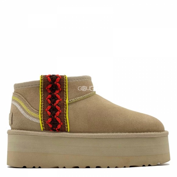 Женские ультра мини угги на платформе Ugg Classic Ultra Mini Braid Platform Sand