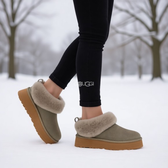Женские слипоны на платформе Ugg Platform Tazzelle Moss Green